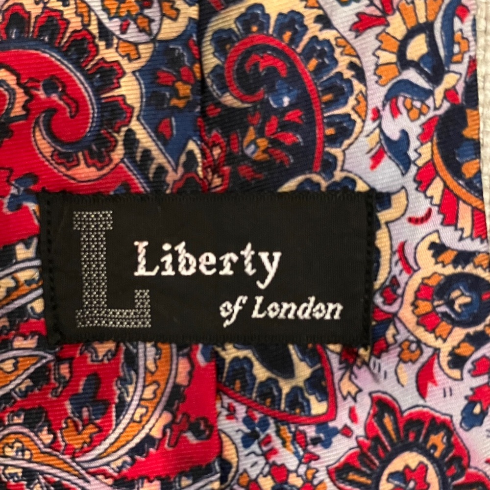 Vintage Liberty of London silk paisley tie, red, blue